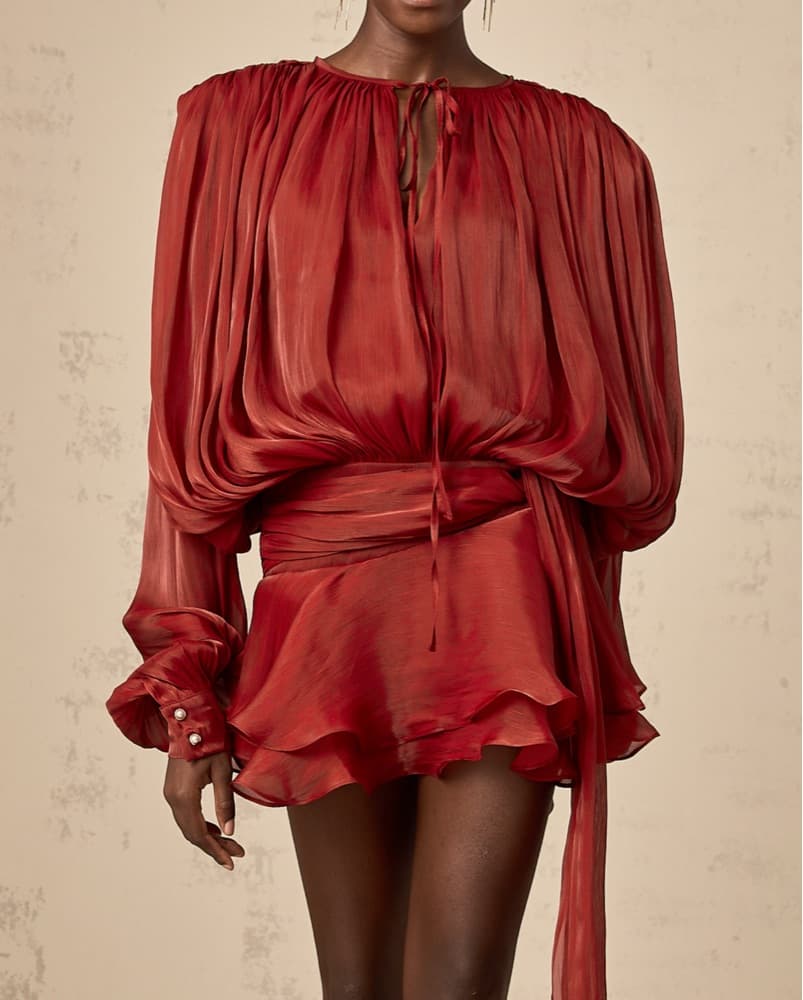 Vibrant Crimson Ruched Satin Mini Dress - Image 1