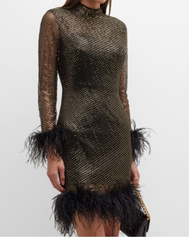 Jovani Sequin Mock Neck Feather Dress - Image 4