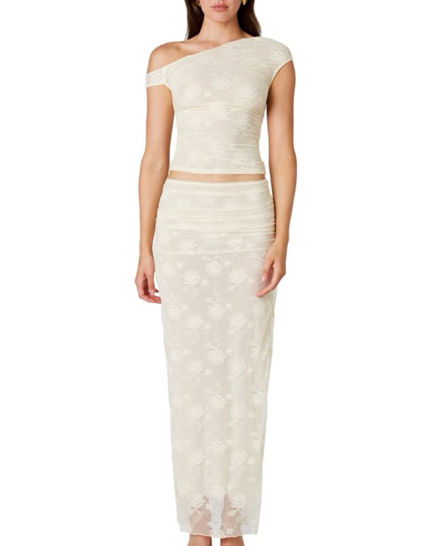 Nia The Brand Cream Lace Maxi Skirt Set - Image 3