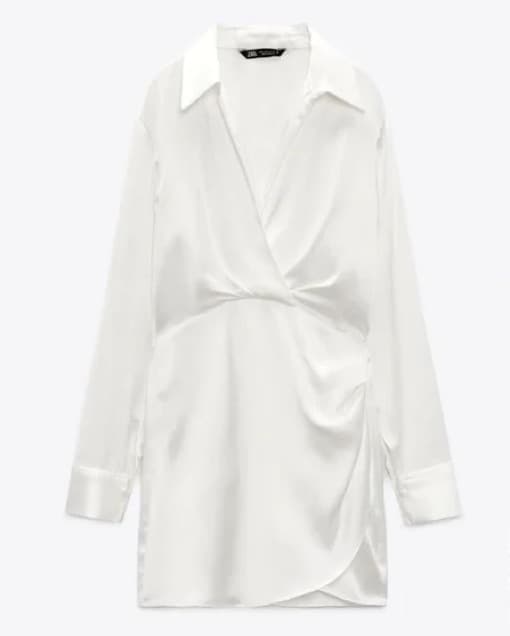 Zara White Satin Shirtdress - Image 2