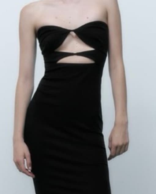 Sleek Black Cut-Out Midi Dress - Image 1