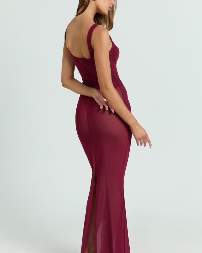 Sheer Burgundy Maxi Dress - Image 3