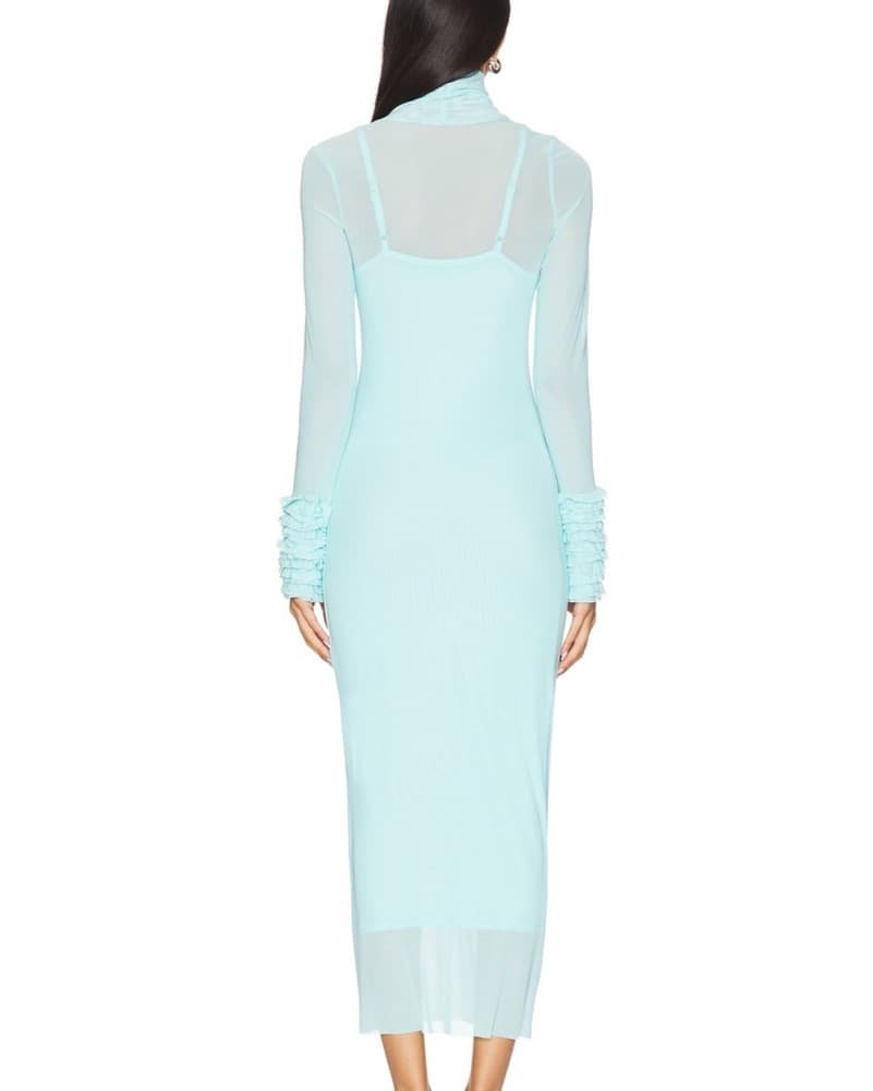 Elegant Mint Green Ruffle Sleeve Maxi Dress - Image 2