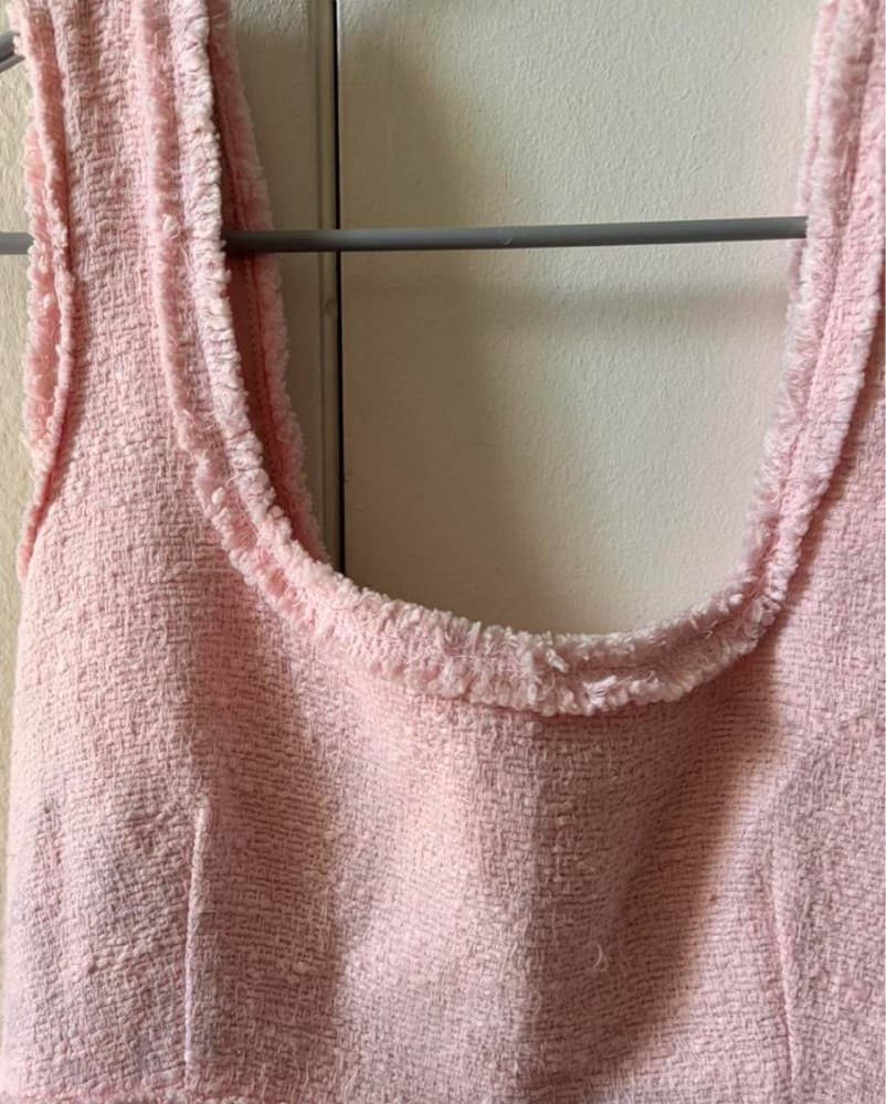 Zara Pink Tweed Frayed Dress - Image 4