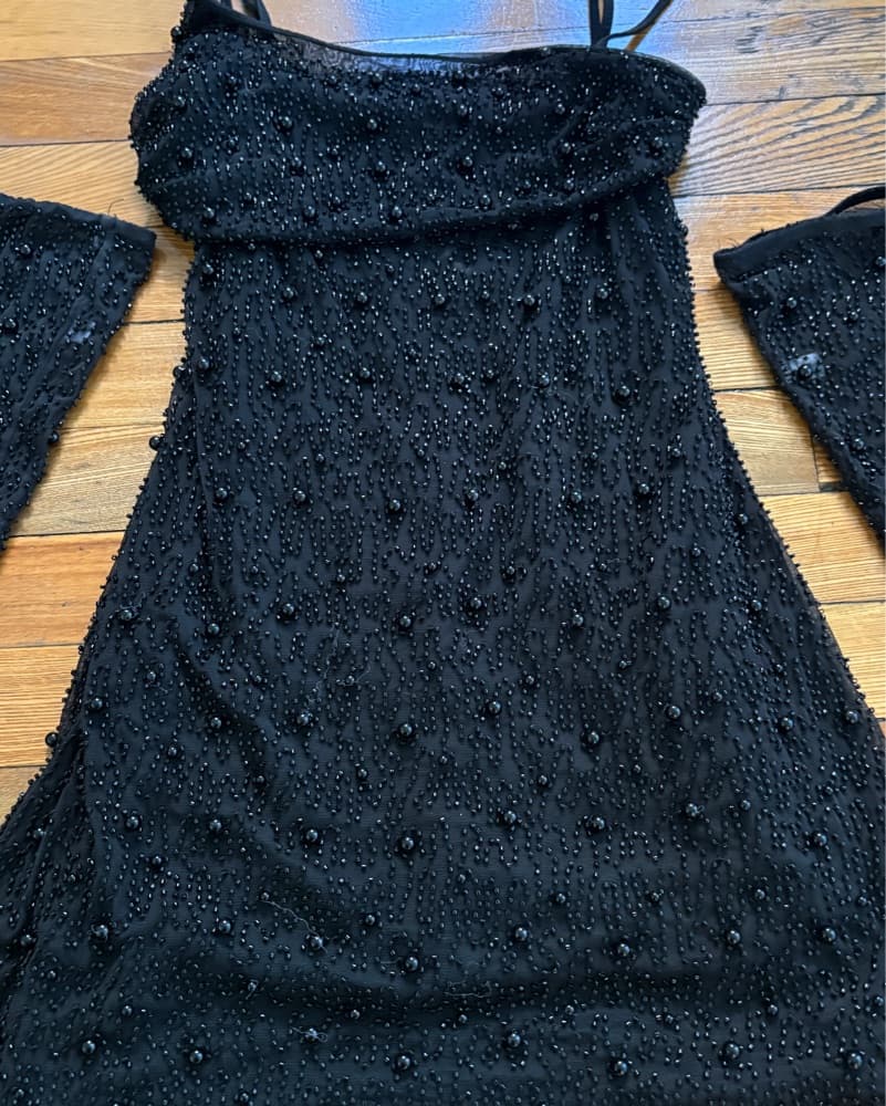 Black Beaded Mini Dress - Image 2