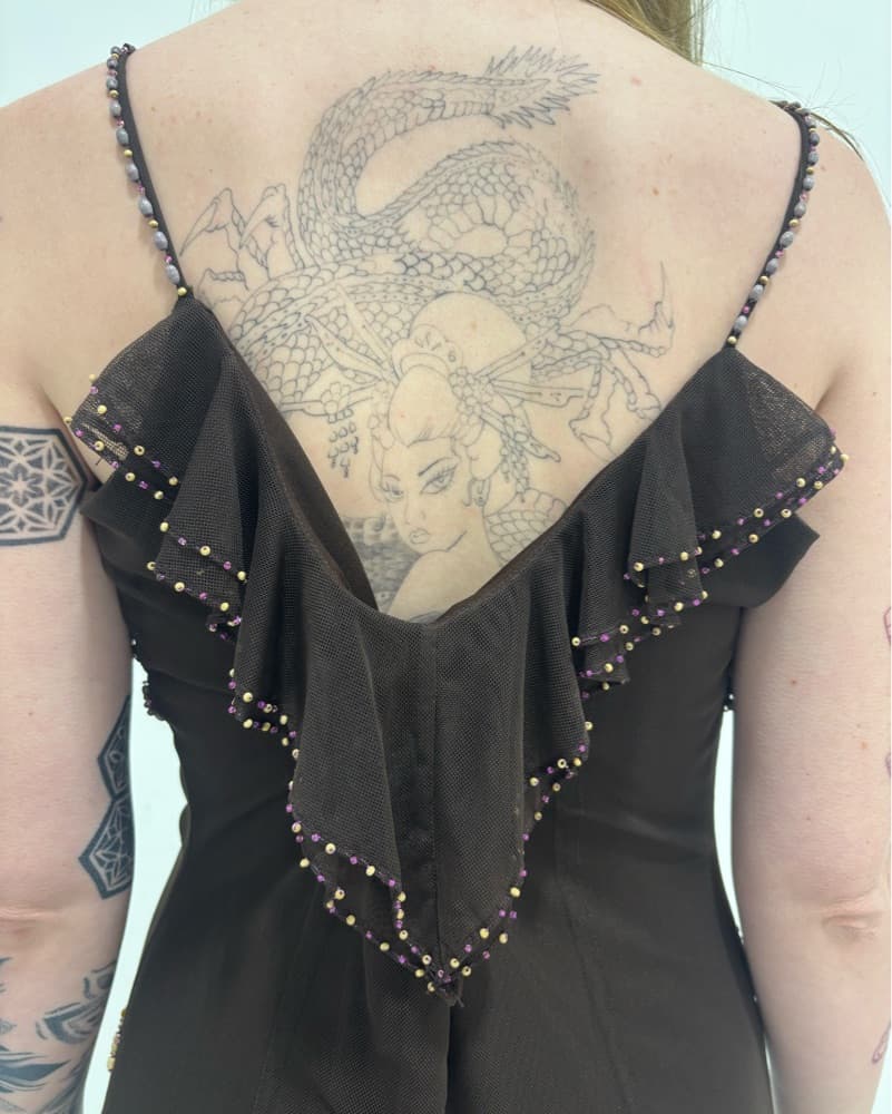 Y2K BROWN BEADED DRESS - Image 2