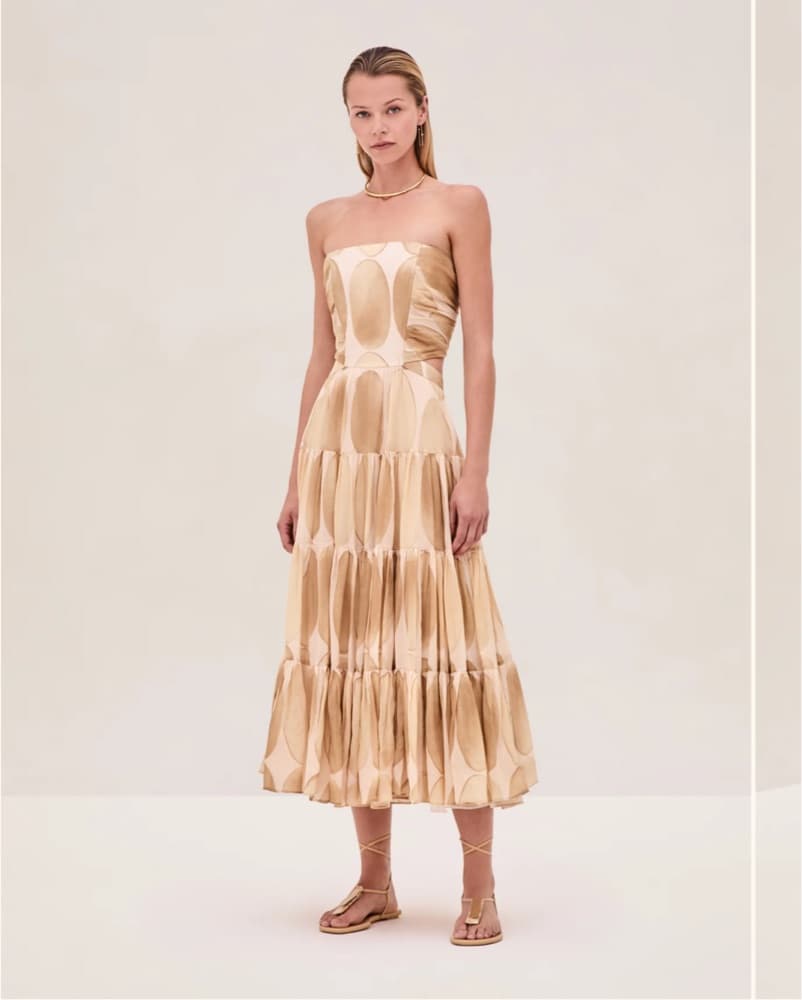 Alexis Tiered Dress in Soft Beige Tones - Image 5