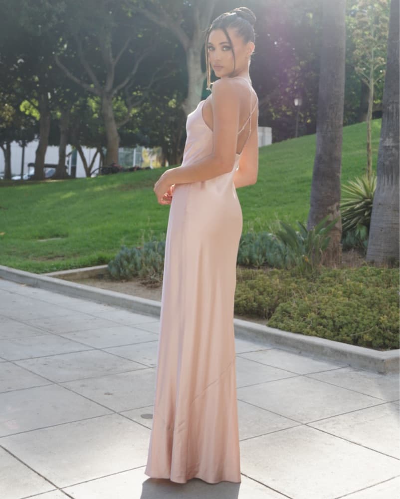 Elegant Rose Gold Satin Gown - Image 1