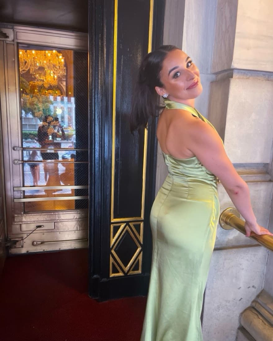 Intermix Green Gown with Dramatic Slit - Image 4