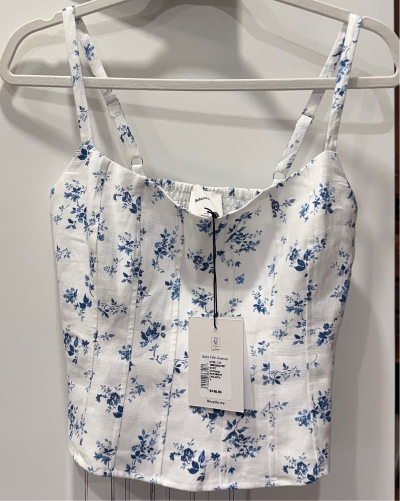Reformation Floral Linen Seamed Top - Image 4