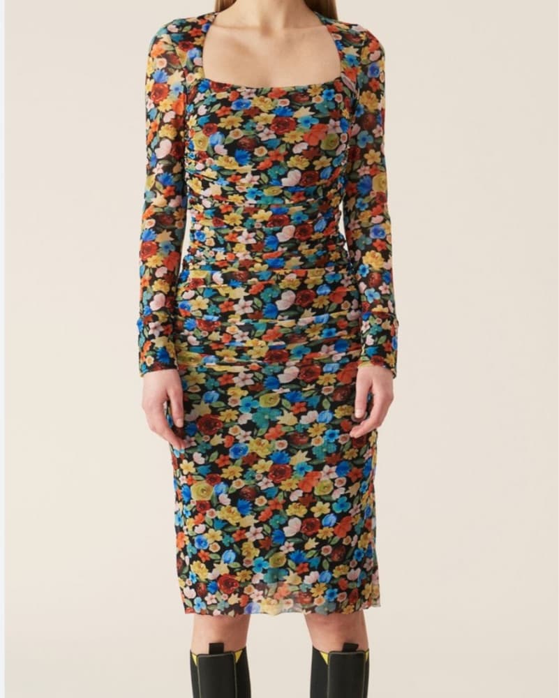 GANNI Floral Printed Mesh Dress - Image 1