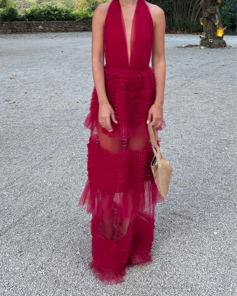 Stunning Red Tulle Gown - Image 5