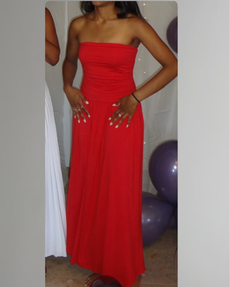 Red Strapleas Dropwaist Dress - Image 2