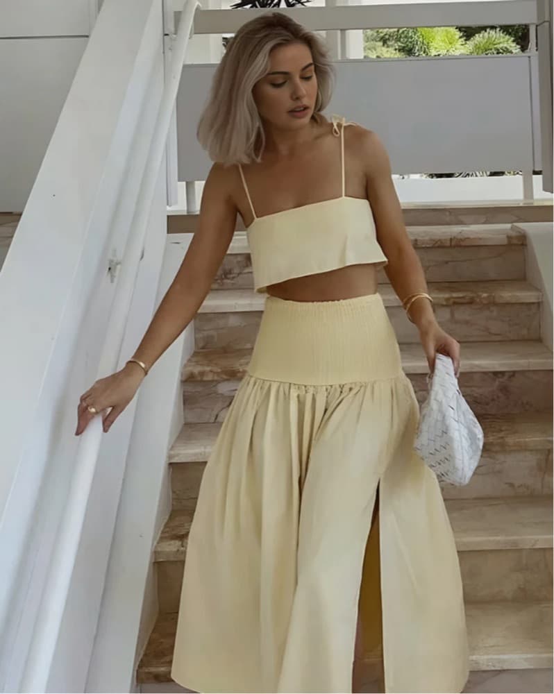 Linen Cropped Top and Maxi Skirt Set - Image 2