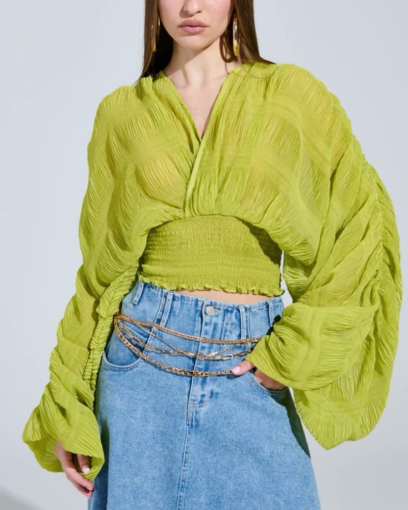 Long Sleeve Green Crop Top - Image 2