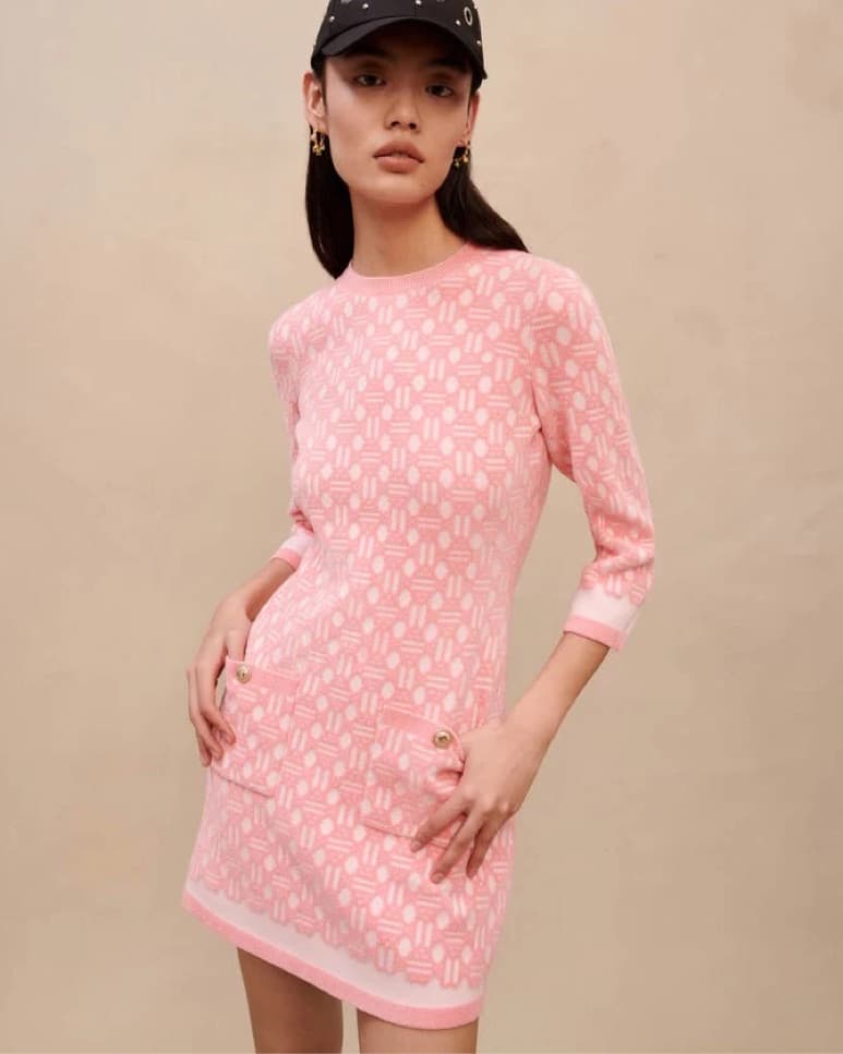 Maje Pink Jacquard Dress - Image 1