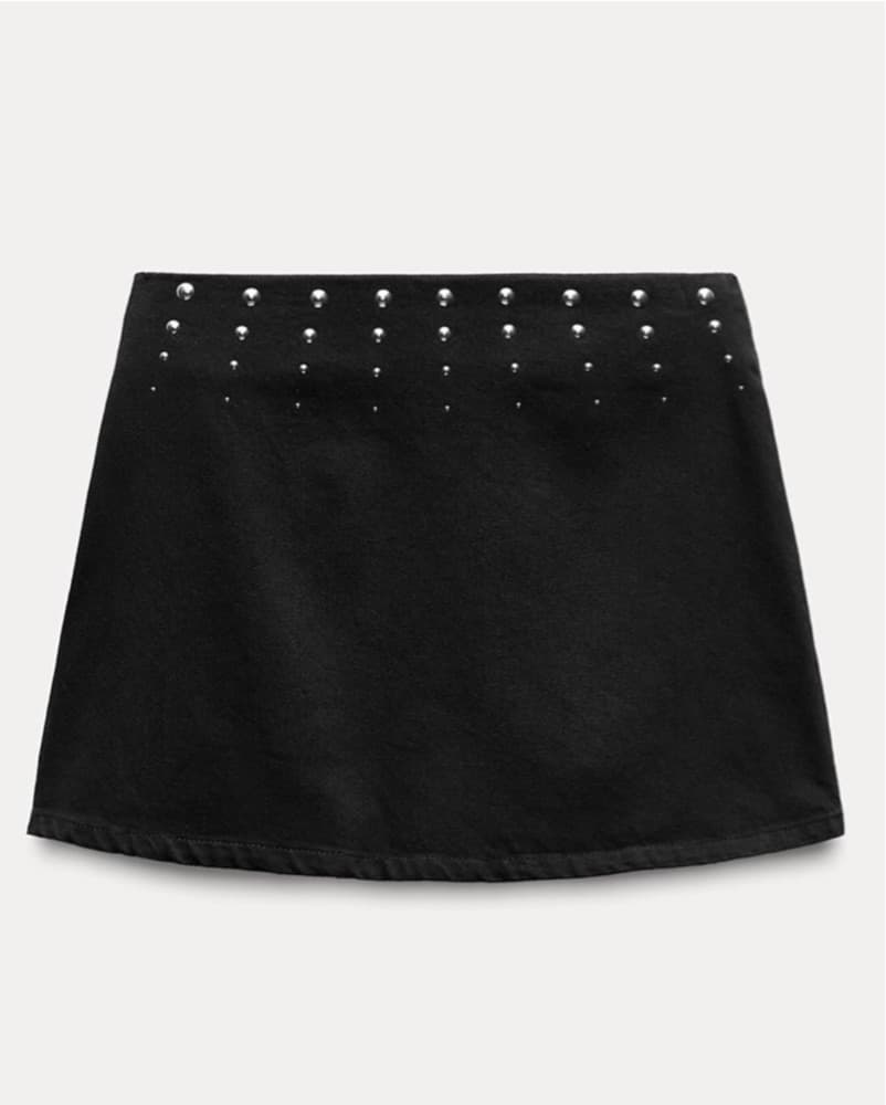 Zara Black Denim Studded Miniskirt - Image 1