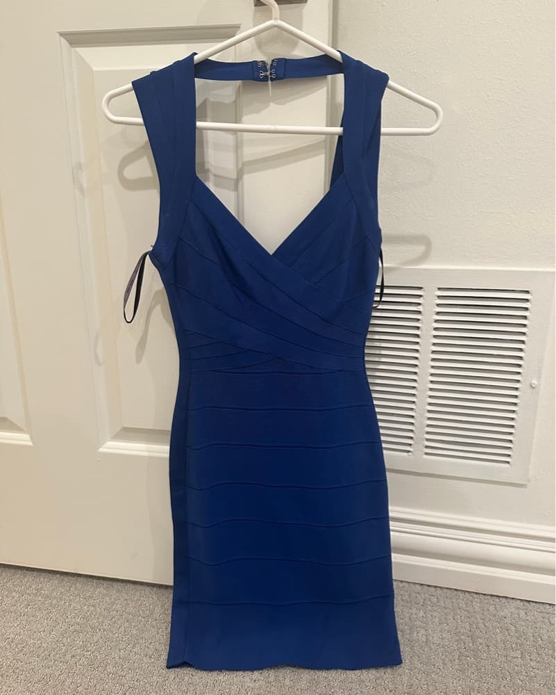 Blue Herve Leger Mini Bandage Dress - Image 1