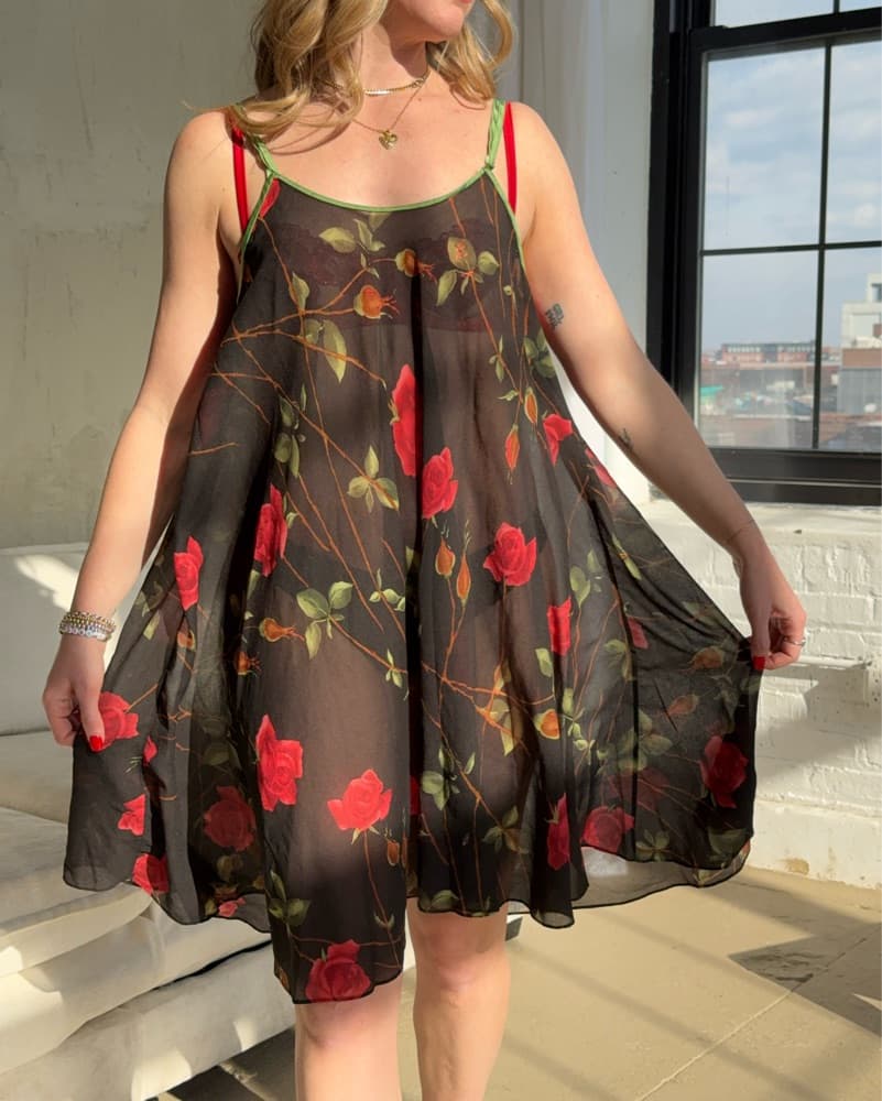 Chiffon Rose Flowy Slip Dress - Image 1