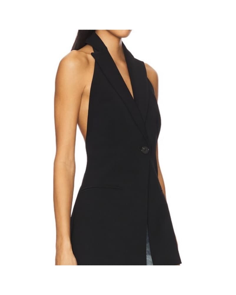Chic Black Sleeveless Blazer Vest - Image 2