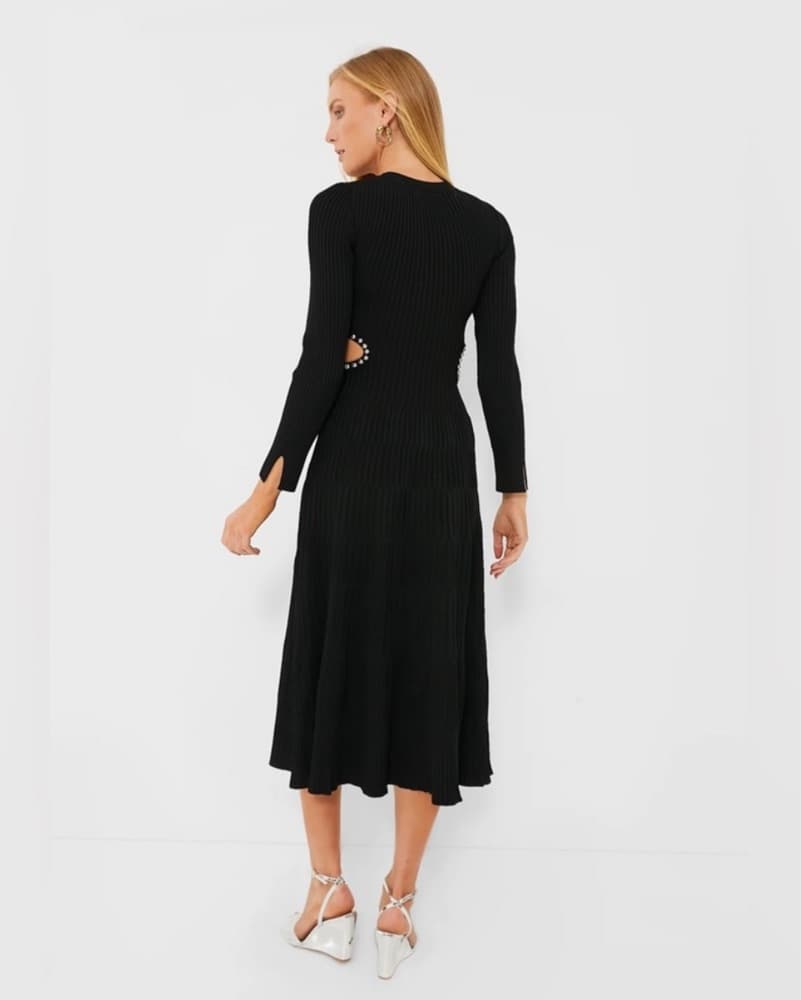 Chic Black Midi Dress with Embellished Cutouts - Image 2