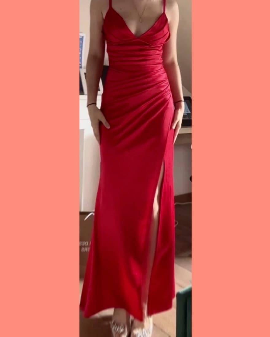 Sexy Red Satin Dress - Image 2
