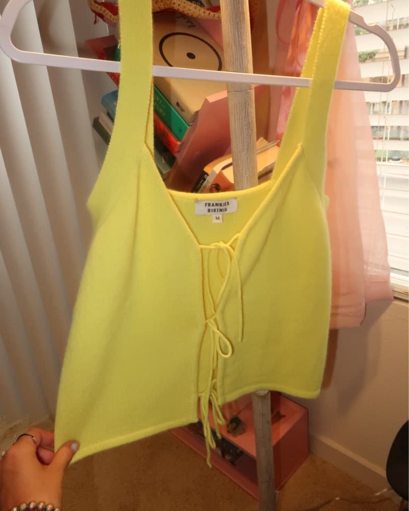 Bright Yellow Tie-Up Knit Top - Image 2