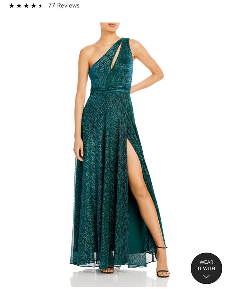 One Shoulder Crinkled Metallic Gown  - Image 1