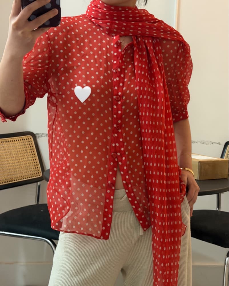 Valentino Red Polka Dot Blouse - Image 1
