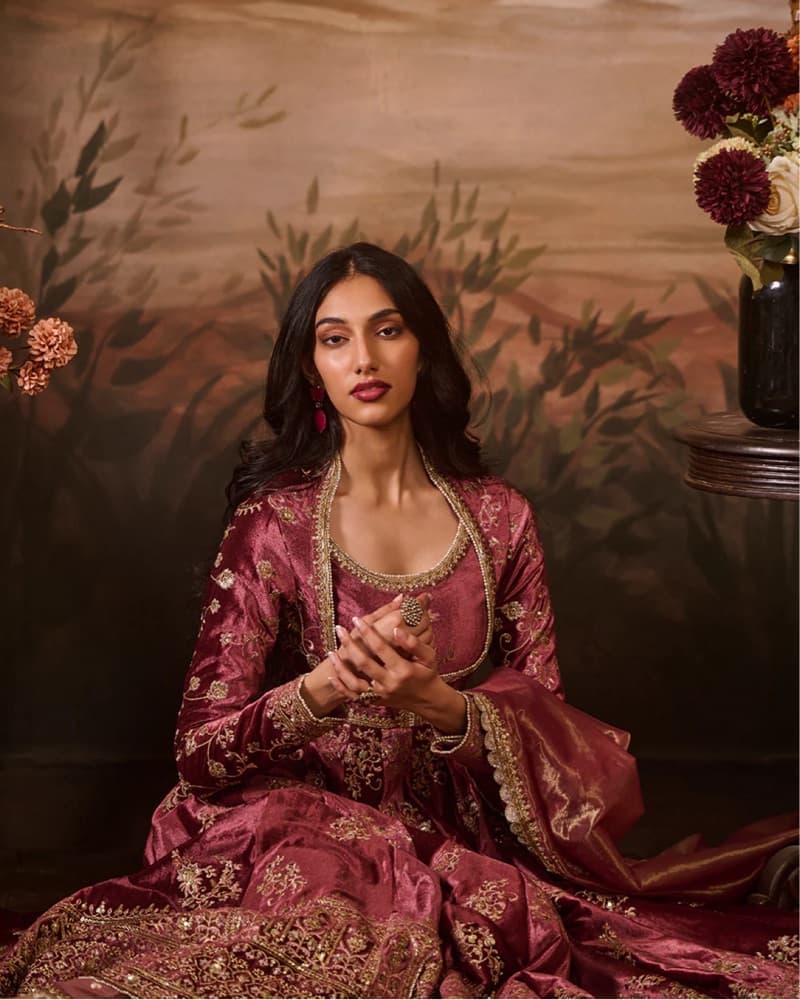 Pink Velvet Anarkali Dress - Image 1