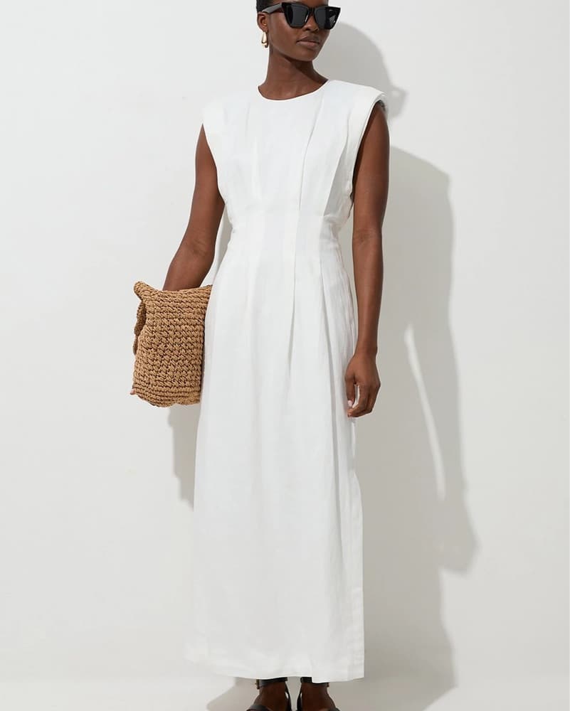 Karen Millen Pintuck Linen White Dress - Image 1