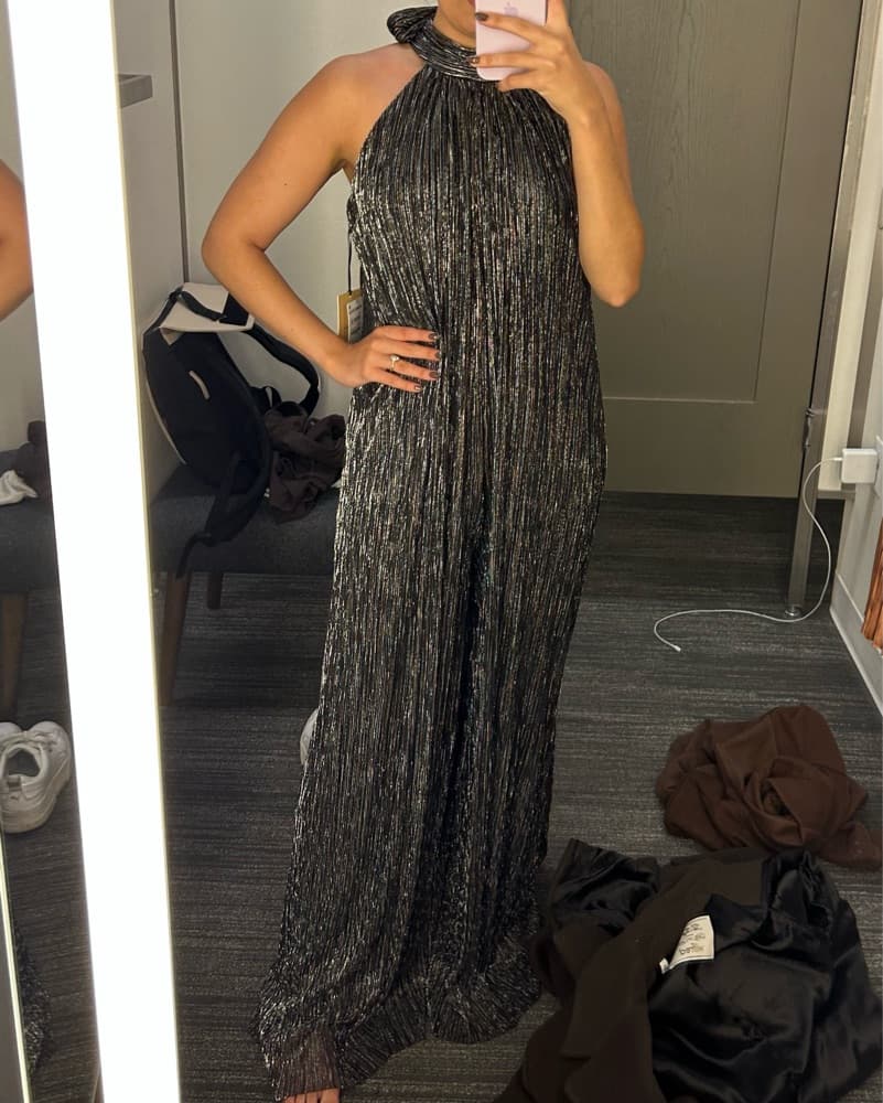 Sparkling Pleated Metallic Long Jumpsuit - Image 1