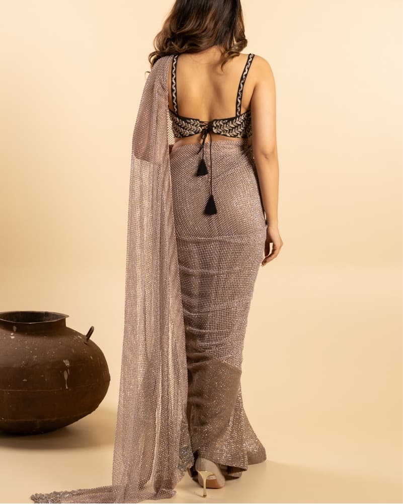 Bronze Mesh Saree XS-L  | indian wedding - Image 2