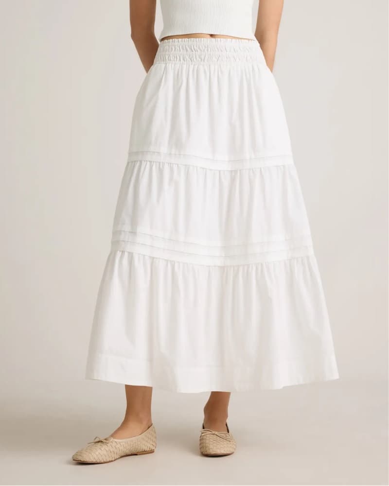 Petite White smocked midi flowy Skirt - Image 1