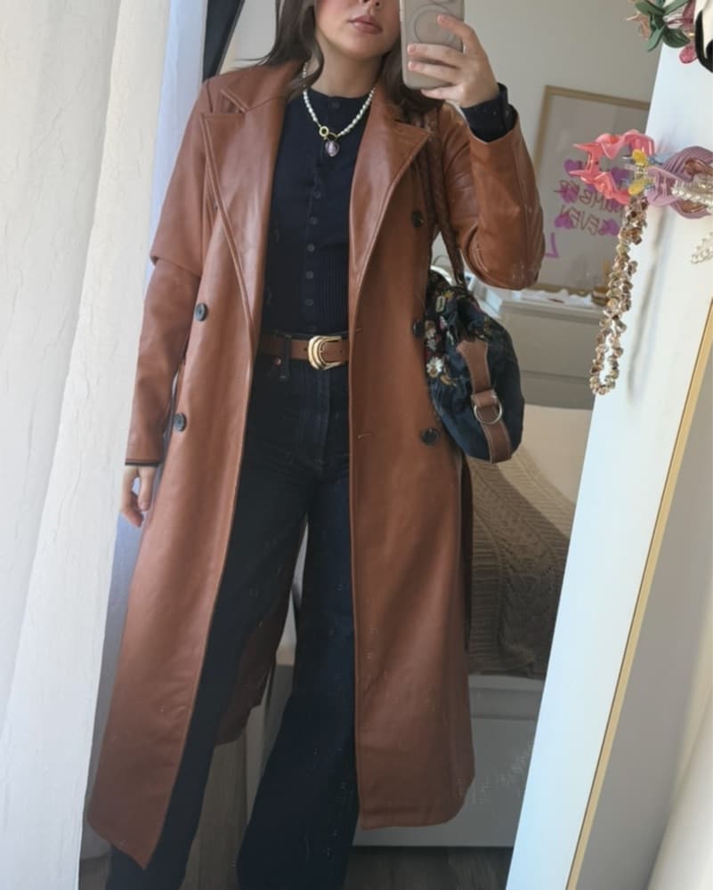Avec Les Files Chestnut Leather Trench - Image 3