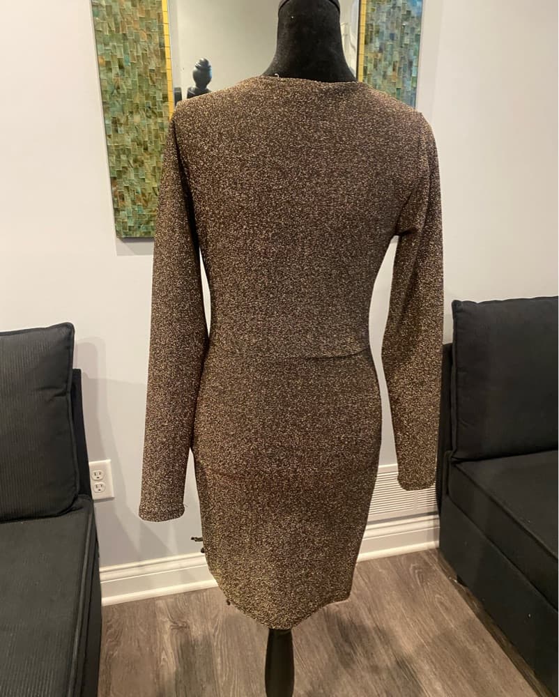 Shimmering Brown Ruched Midi Dress - Image 3
