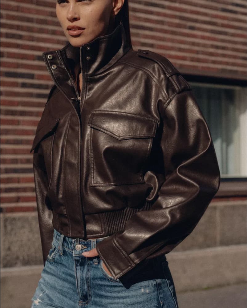 High Collar Leather Cropped Jacket - Image 1