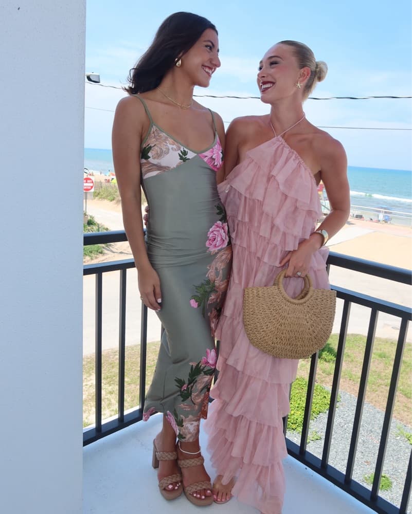 Pink Floral Ruffle Maxi Dress - Image 1
