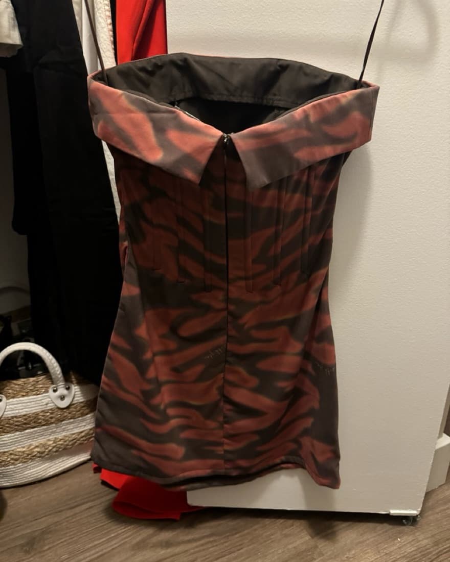 Red And Brown Short with jean Dress  - Image 4