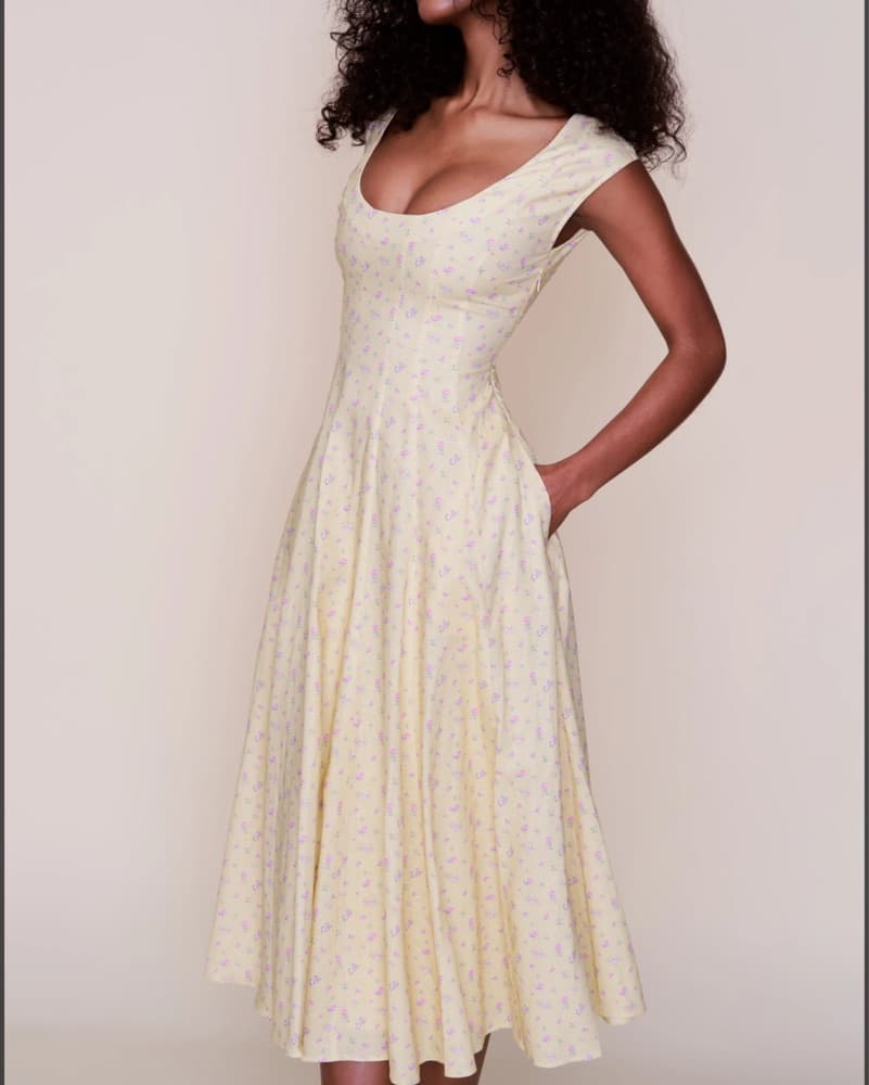 Danielle Guizio Yellow Floral Midi Dress - Image 6