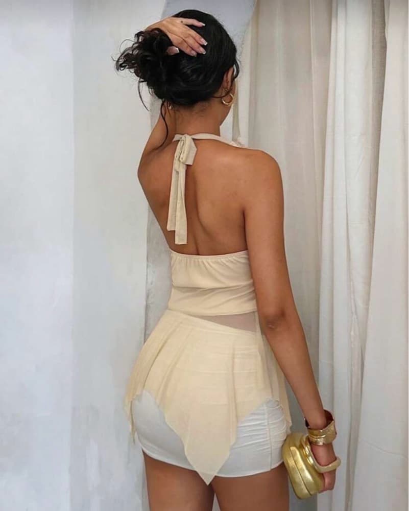 Cream ruffle halter top - Image 2