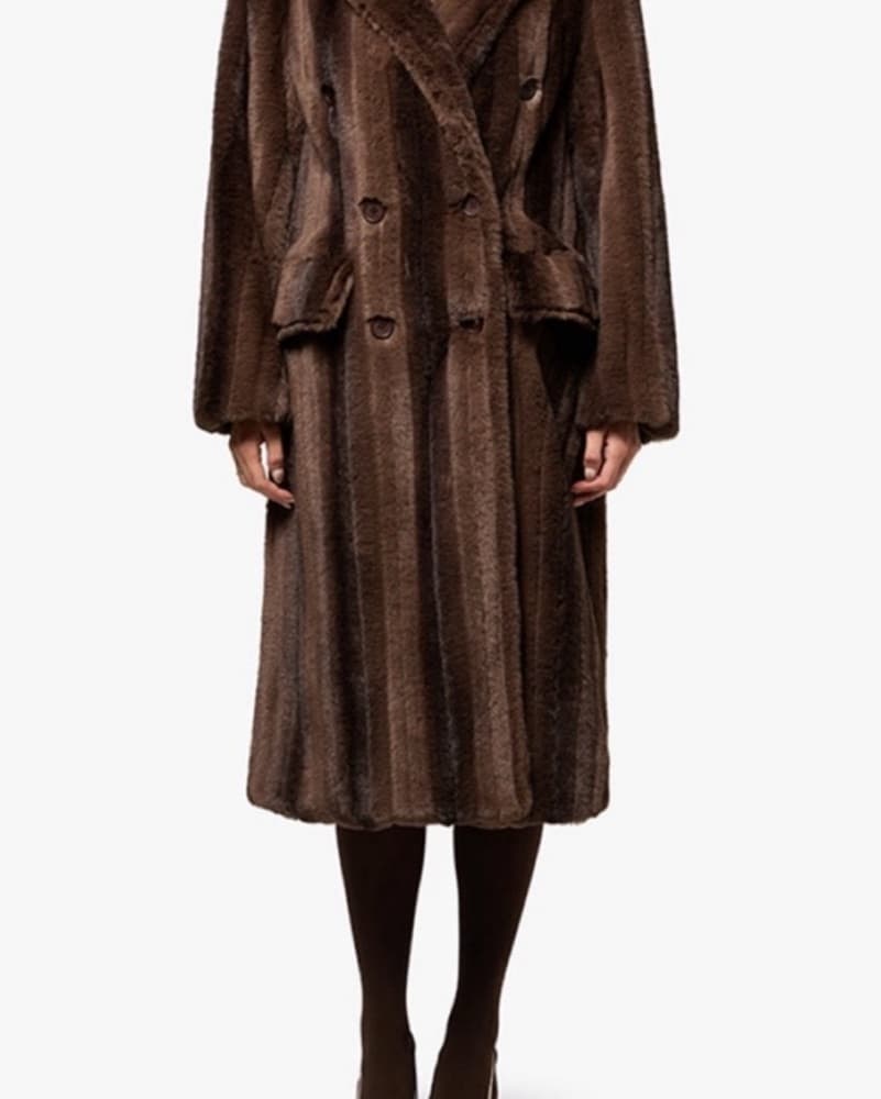 Long Plush Brown Faux Fur Coat - Image 1