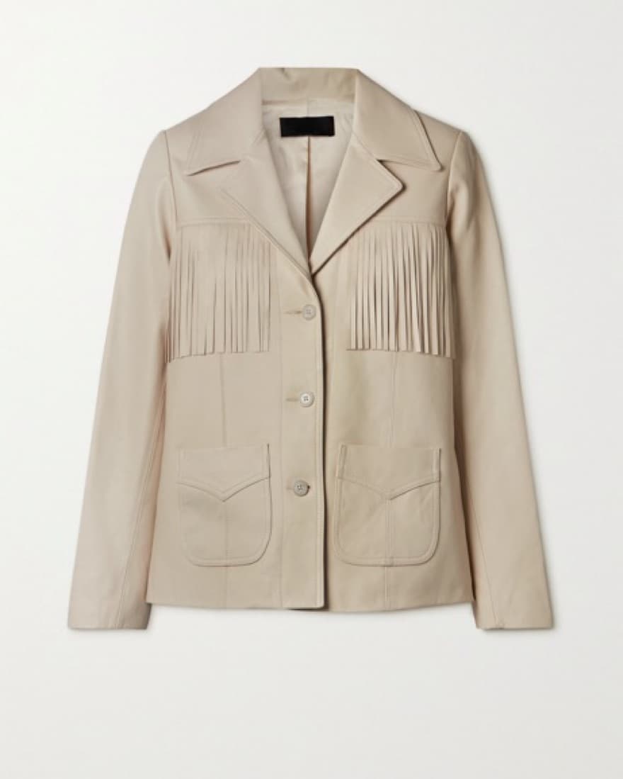 NILI LOTAN Cream Fringe Leather Jacket - Image 3