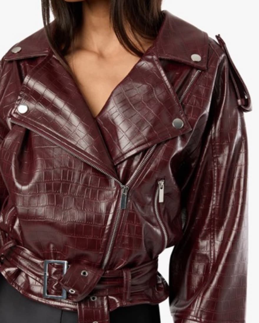 WeWoreWhat Burguny Croc Moto Jacket - Image 4