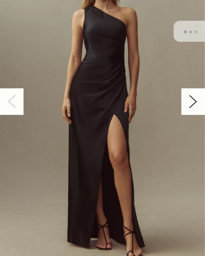 Black Satin One Shoulder Dress - Image 2