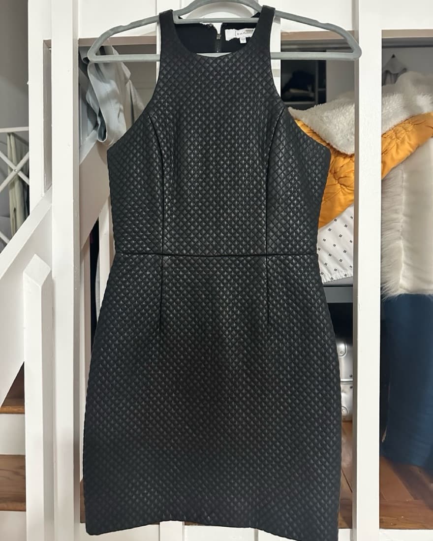 Black leather textured mini dress - Image 1
