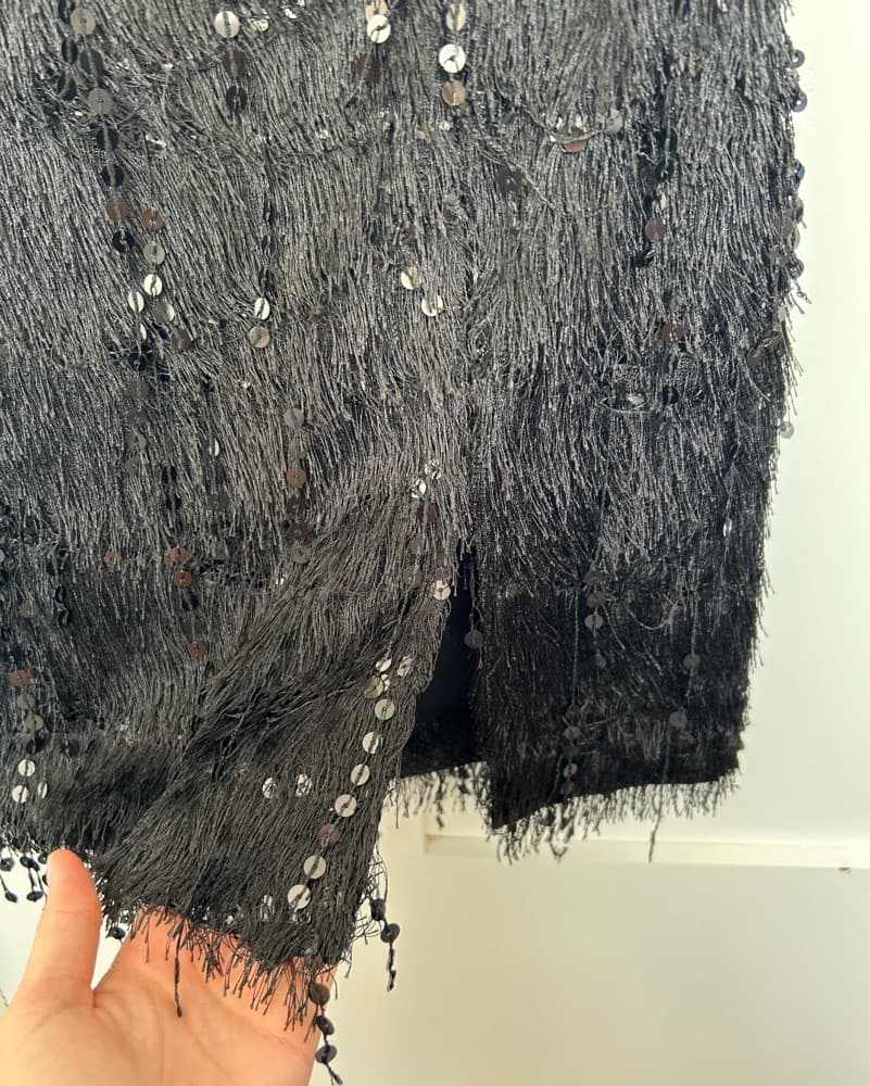 Black Sequin Fringe 2-Piece Mini Set - Image 3