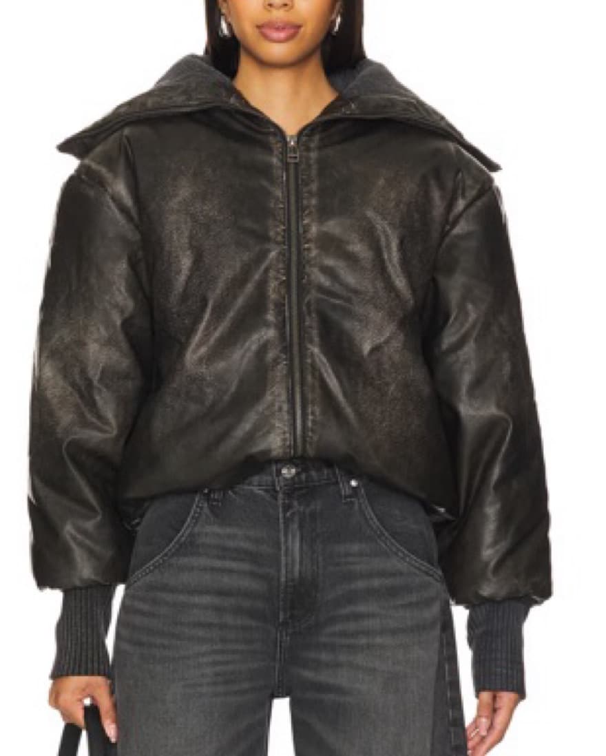 Faux Leather Hooded Puffer Jacket - Image 3