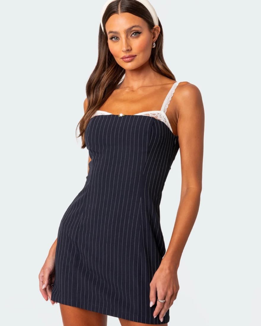 Pinstripe Bra Detail Mini Dress - Image 3