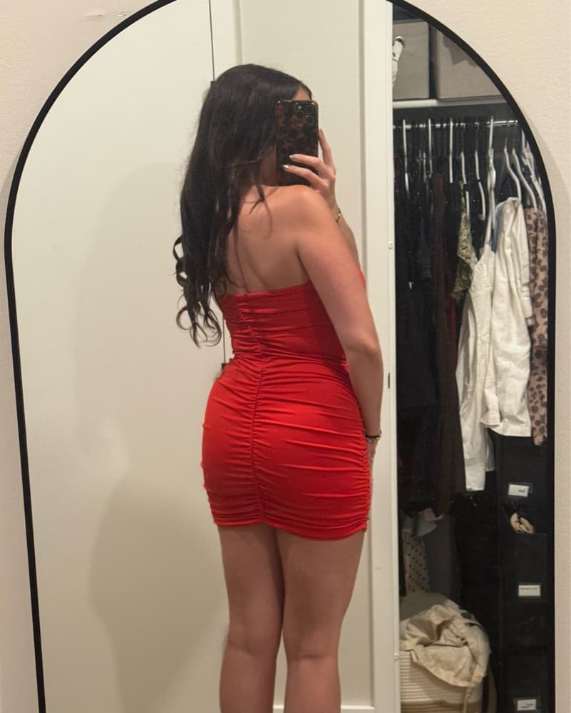 Sexy Red Ruched Mini Dress - Image 4